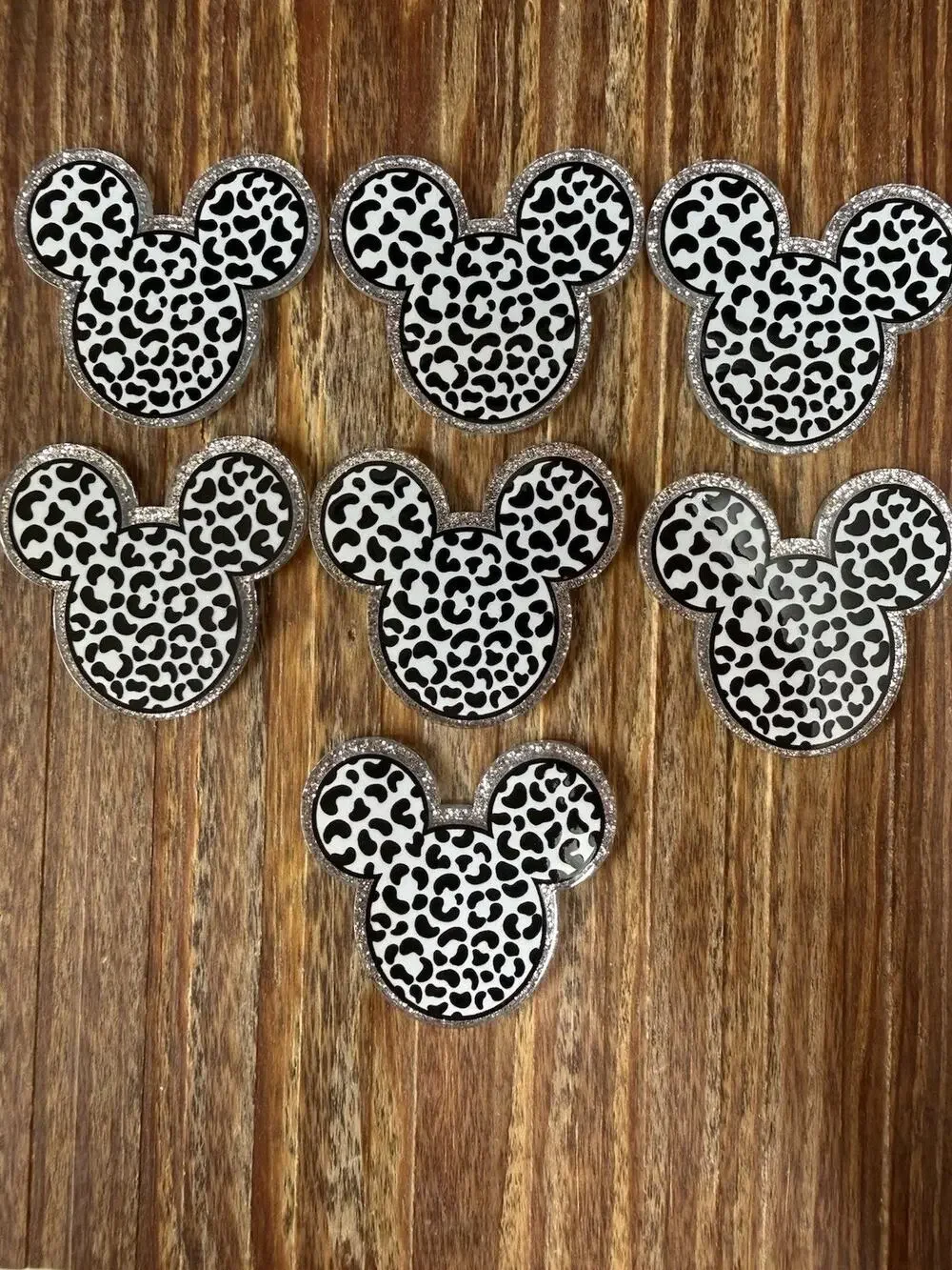 7 Pc Leopard Print Mickey Mouse Ears Acrylic Flatbacks